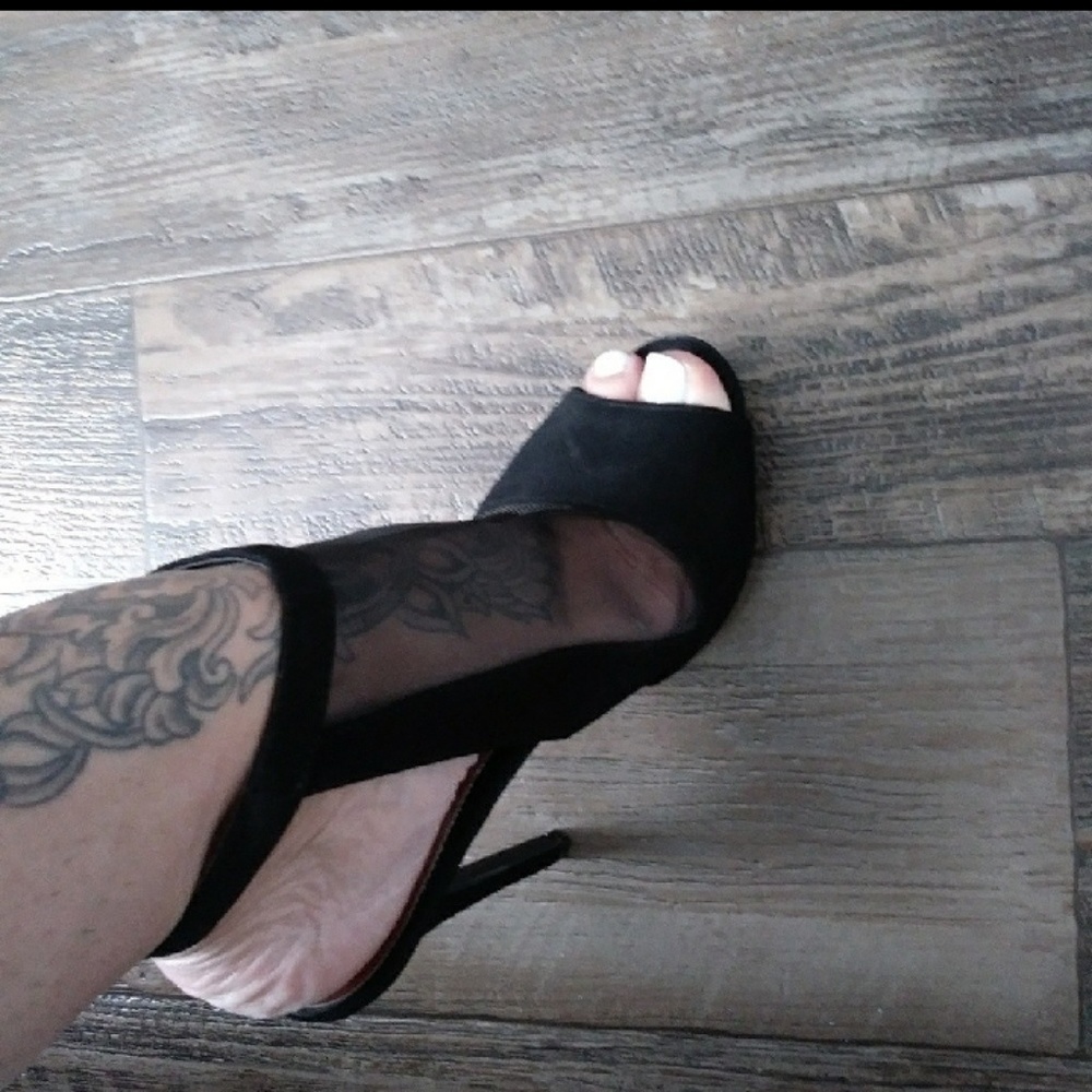 Black Sheer Mesh Qupid Ankle Strap Heels